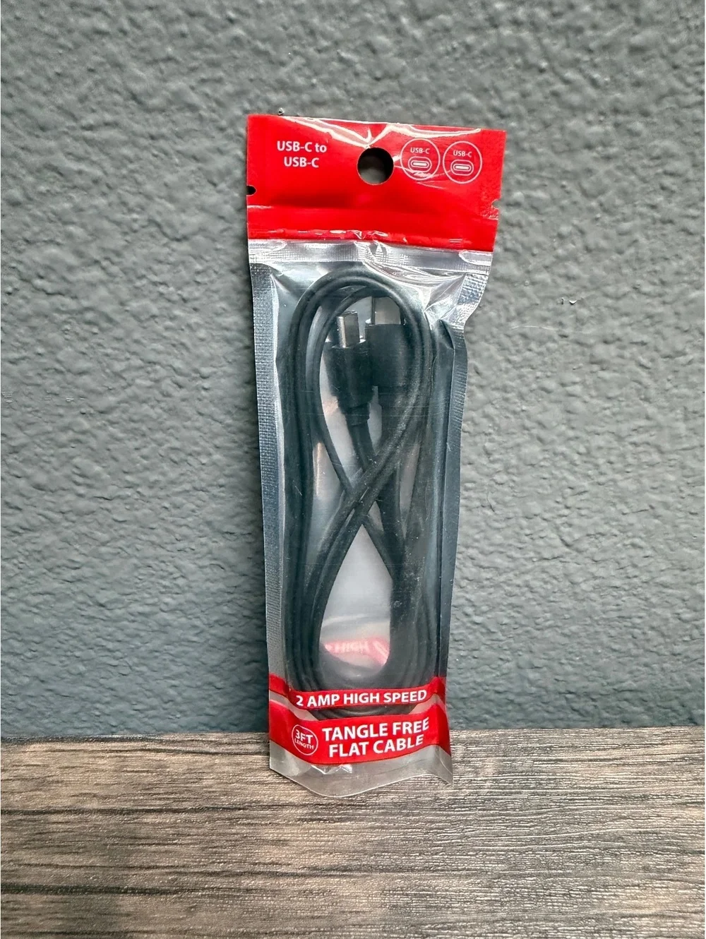 3ft USB-C to USB-C Fast Charging Cable Tangle Free Flat Cord High Speed Black
